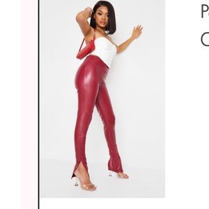 Prettylittlething petite red faux leather split